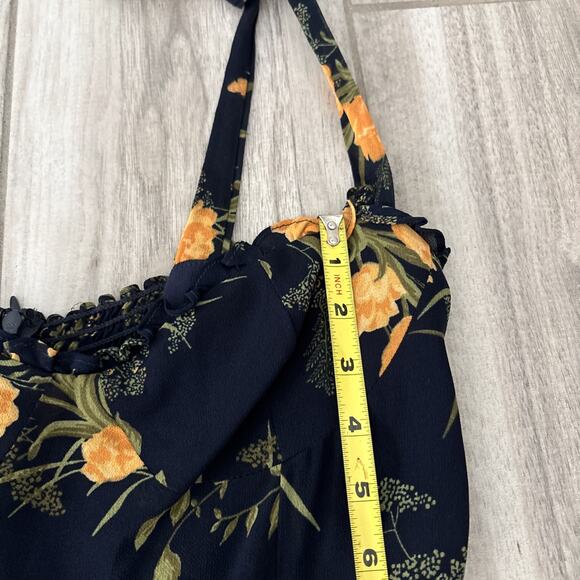 Reformation Navy Floral Tie Straps Fit Flare Nikita Midi Dress Sz 8 Viscose - Picture 7 of 14